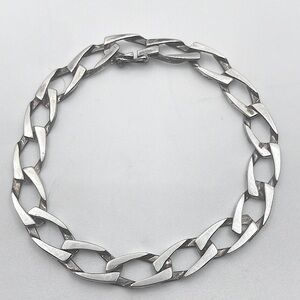 Vtg Sterling Angled Sharp Cut Curb Chain Bracelet Wide Links 7.4” / 8mm W